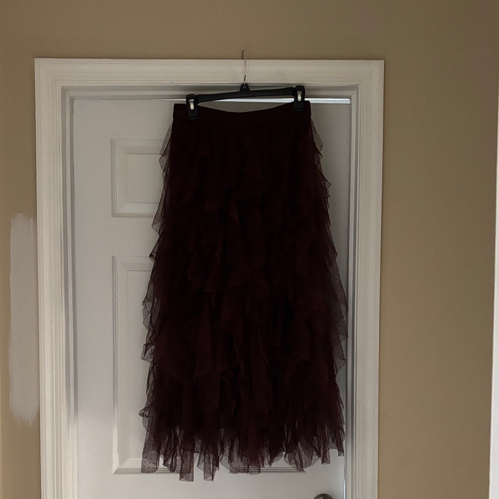 Anthropologie Dark Brown Ruffled Maxi Skirt